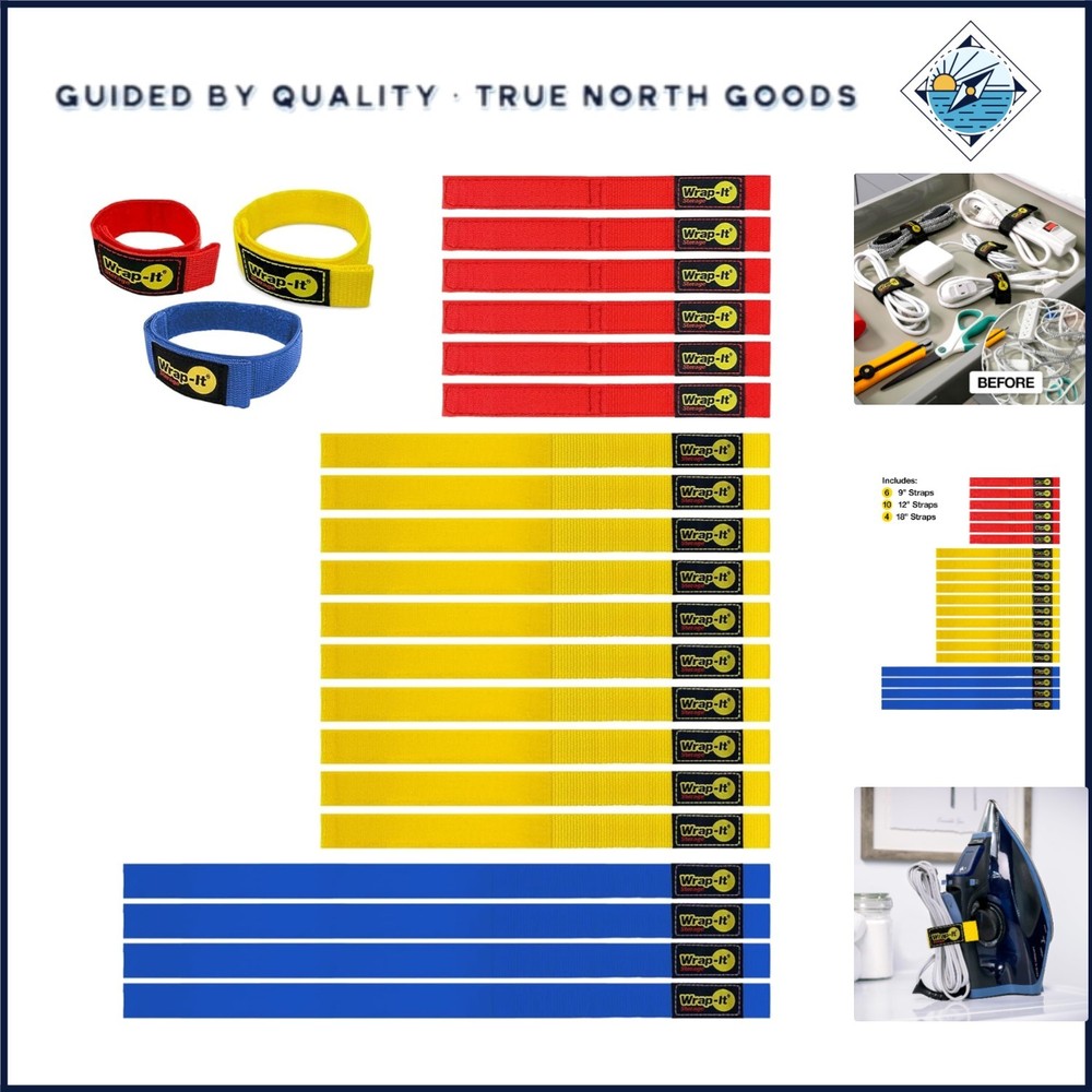 20-Pack Assorted Hook and Loop Straps for Cables, Hoses and Organization