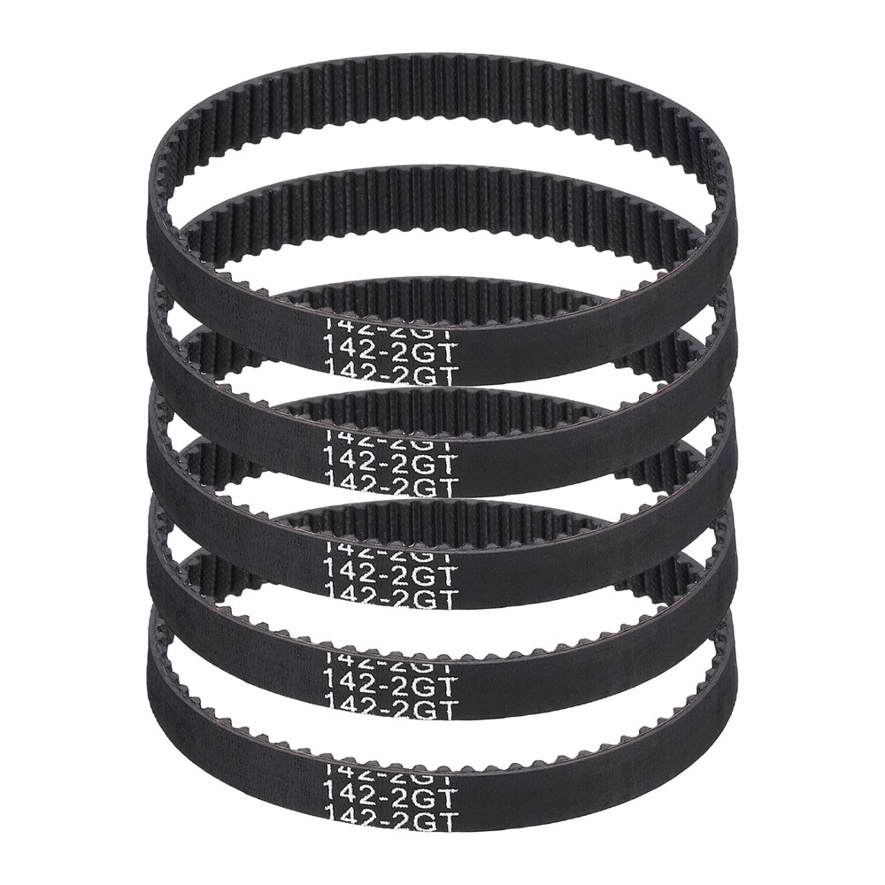 142mm GT-2 Timing Belt, 5pcs 6mm Width 2mm Pitch 3D Printing Closed Loop, Black