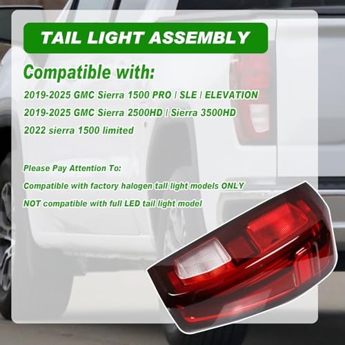 Tail Light Assembly Compatible With 2019-2024 Right Passenger Side Halogen Type