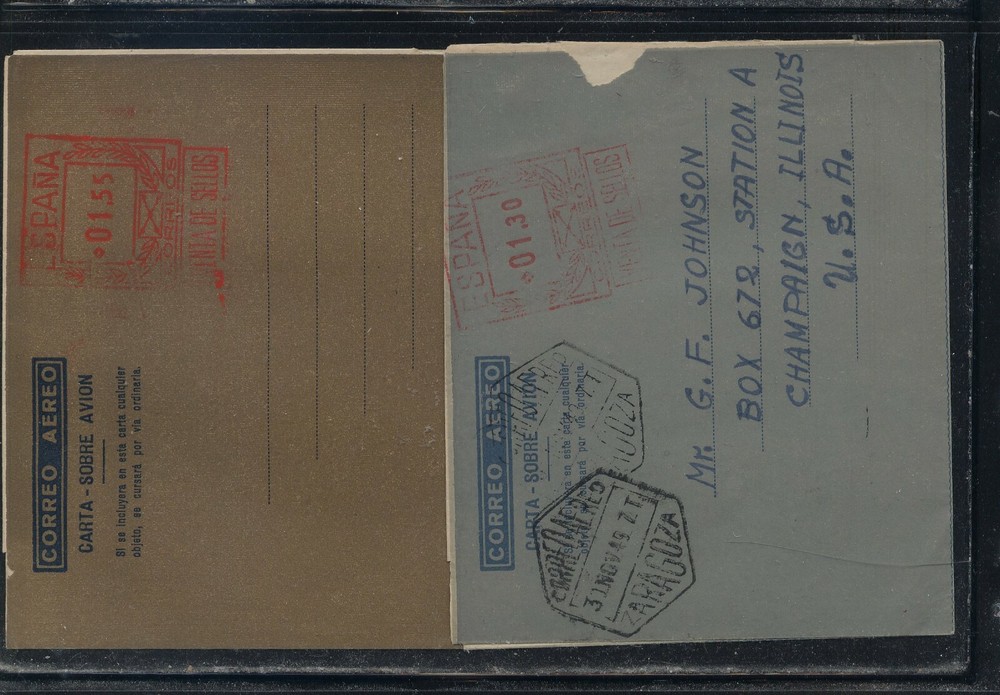 Spain   2  postal  airmail  letter  sheets  , one  used
