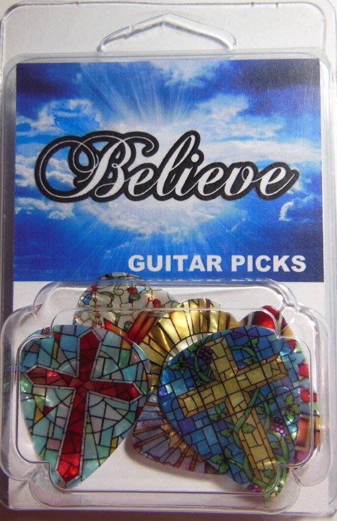 "BELIEVE" Guitar Pick Pack, 6 Picks .71mm Medium, Clamshell, Religious pics pic