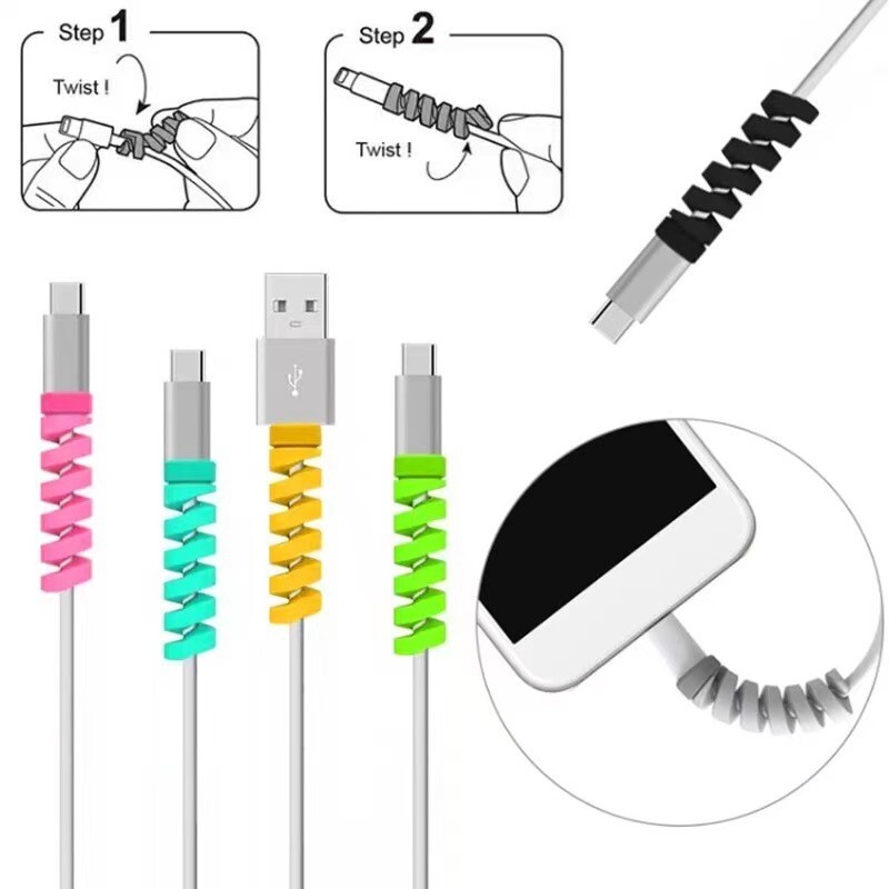 7pcs Cord Protector Universal Silicone Spiral USB Cable Saver for iPhone Android