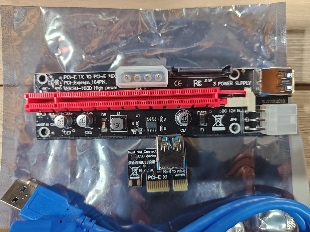 PCI-E 1X To 16X GPU Riser Card Adapter USB 3.0 Cable Powered Mining Rig