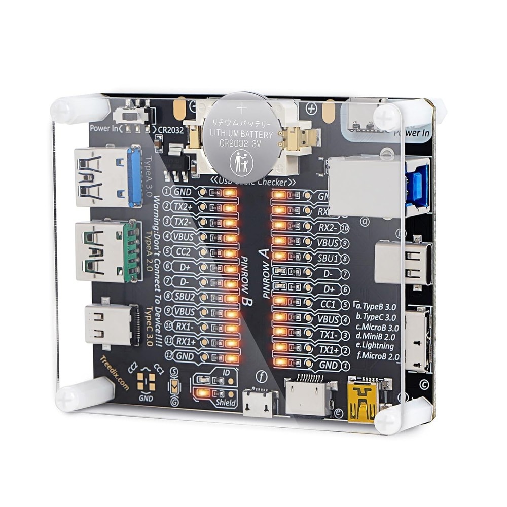 Acrylic-Cased USB Cable Tester - Battery Operated with Multi-Interface Support