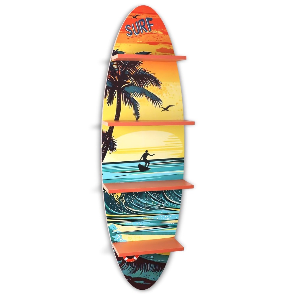 Creative Surfboard Wall Shelf for Wall Decor & Storage, Vertical Floating She...