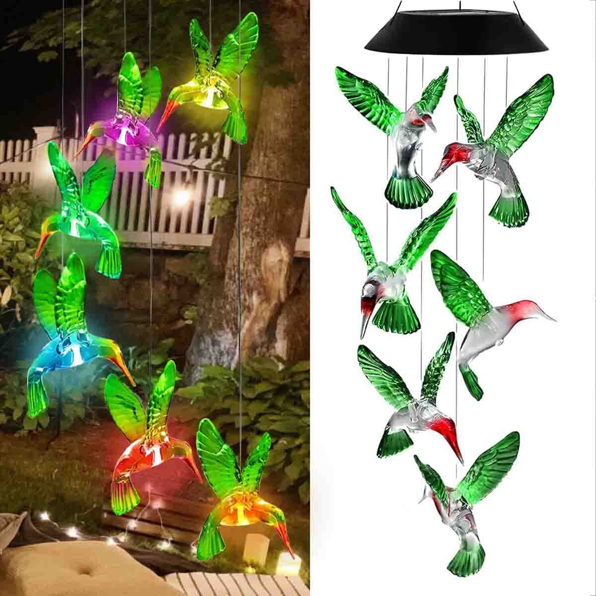 Hummingbird Solar Wind Chimes Color Changing Solar Mobile Lights Waterproof LED