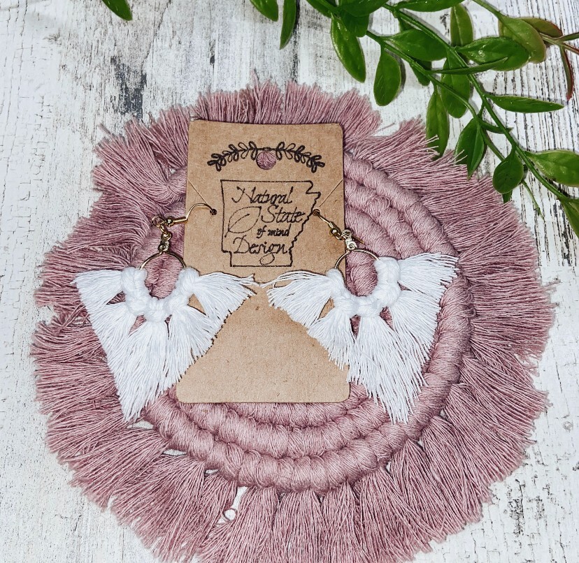 Handmade Boho Macrame Dangle Earrings White