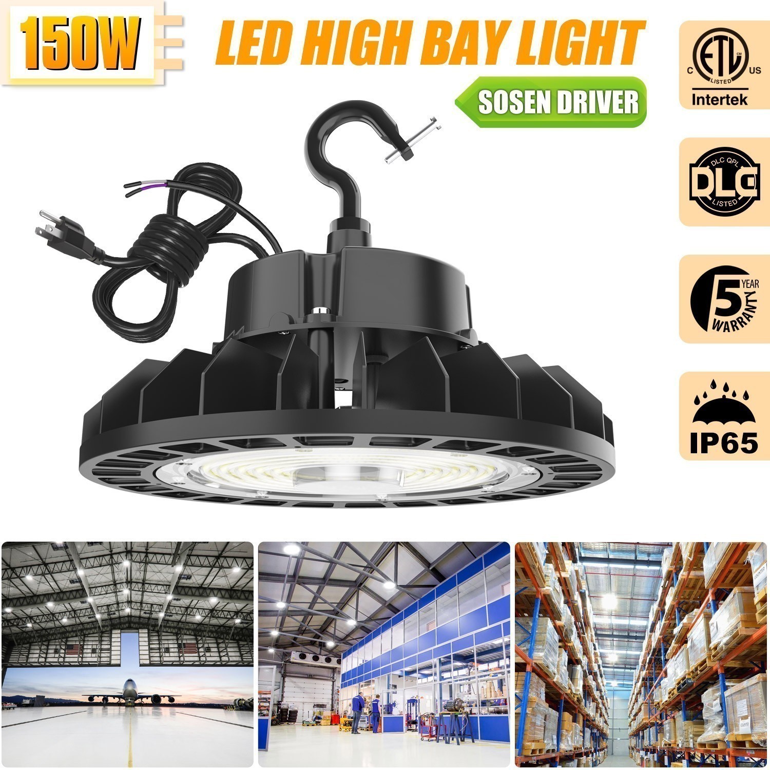 150W UFO LED High Bay Light 5000K 22500LM Factory Warehouse Lamp Dimmable -10PCS