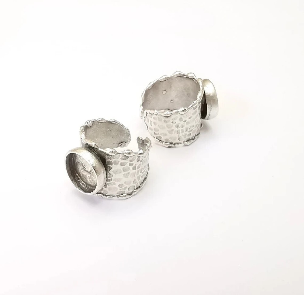Hammered Ring Setting Resin Ring Blank Cabochon Mounting Adjustable Dried Flower