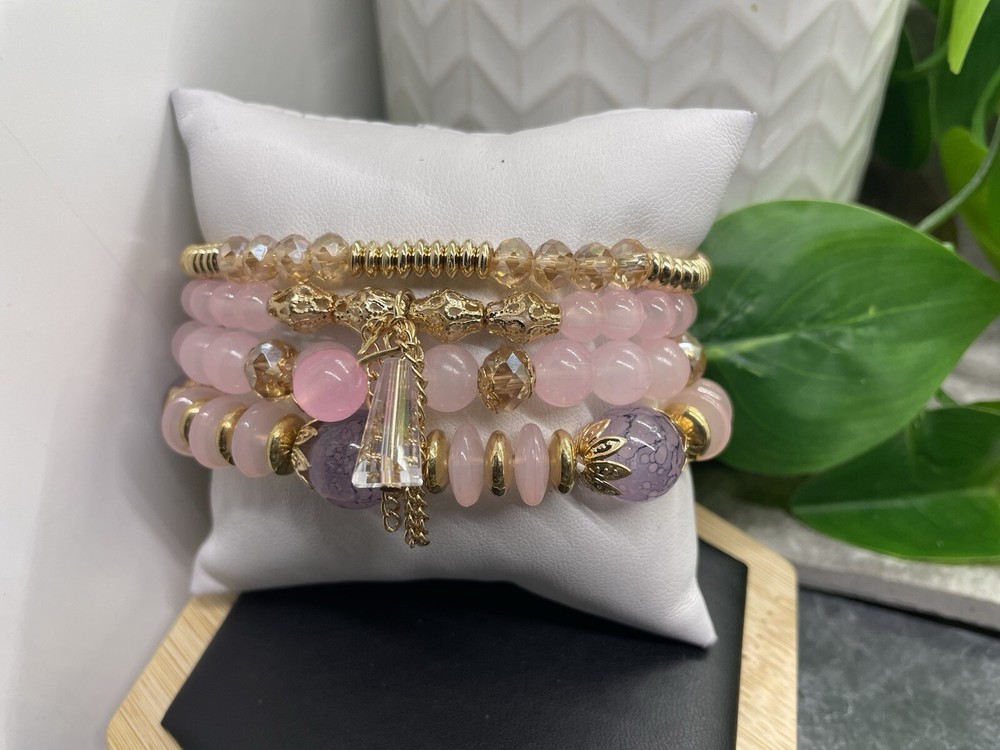 4” PC Handmade Boho  Beaded Stackable 7” Plus Stretch Bracelet Set New B4784