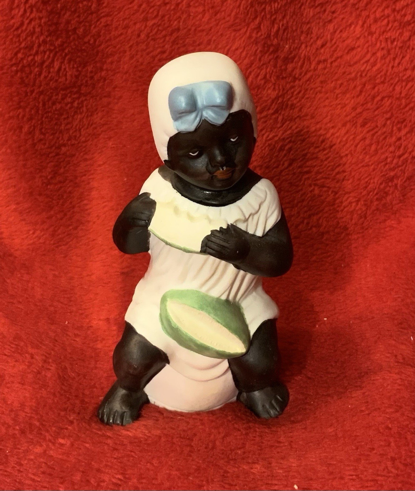 Vintage African American Folk Art Figurine Boy eating a melon