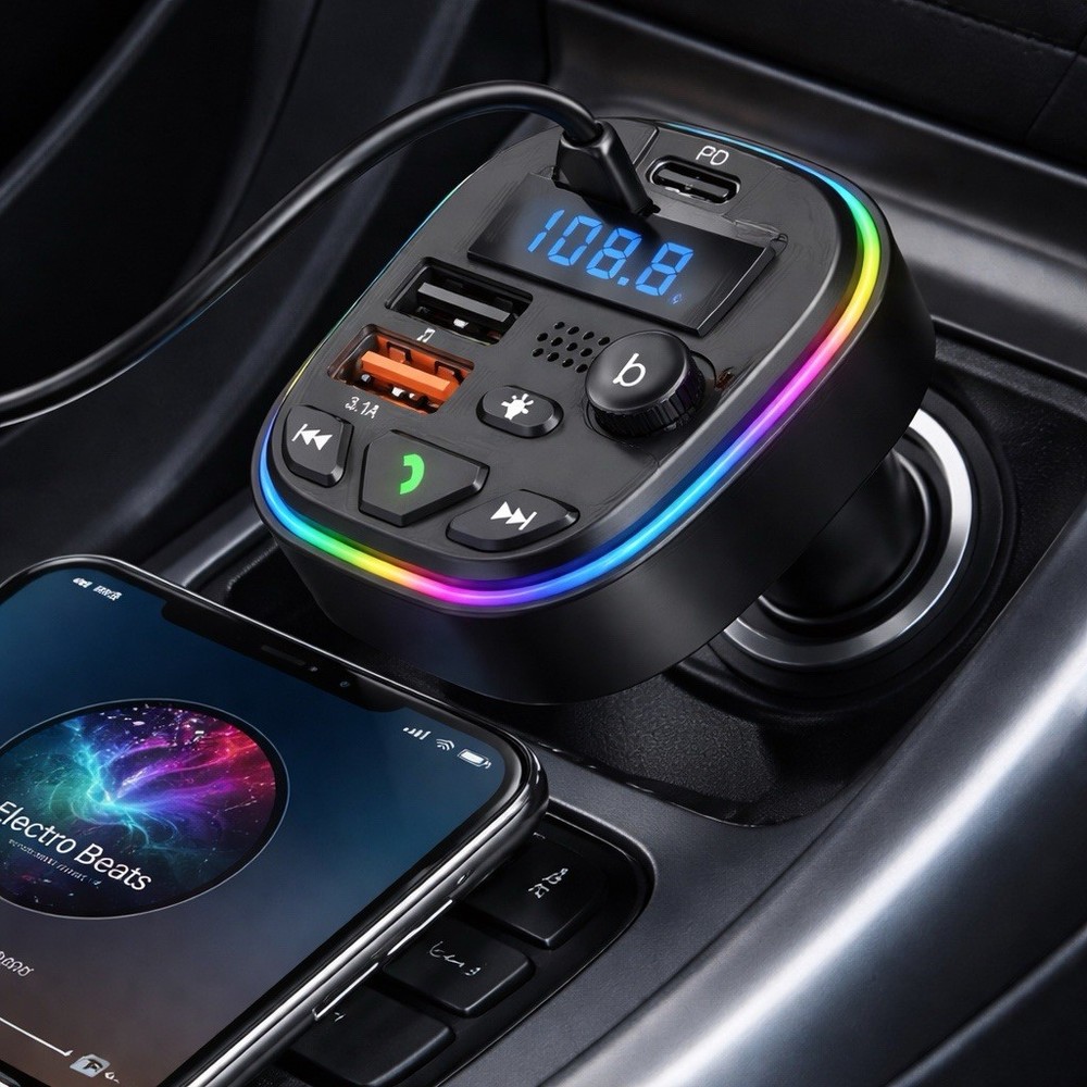 Bluetooth FM Transmitter Car Charger PD USB C QC3.0 Adapter LED Display