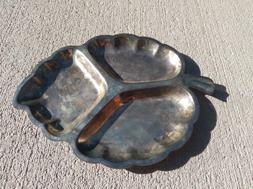 Vintage Leaf Serving Dish Divided Silver Plated Hong Kong