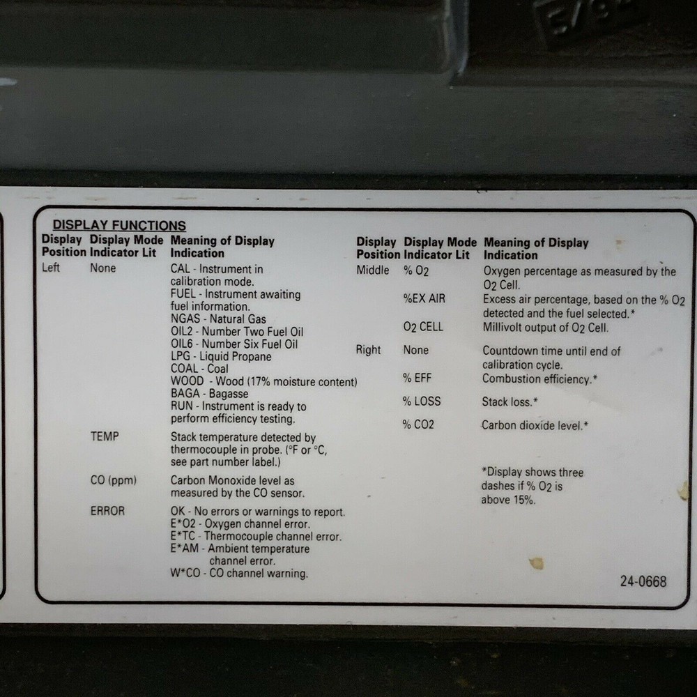 Combustion Analyzer Model 300 Bacharach