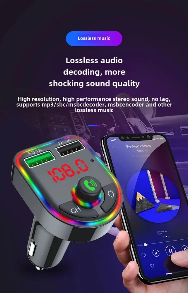 Car Wireless Bluetooth 5.0 FM Transmitter MP3 Music Player USB Charger Adapter