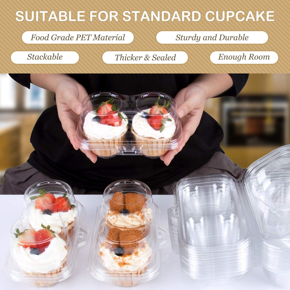 50-Pack 2-Cavity Clear Stackable Cupcake Boxes Carrier Holder Container