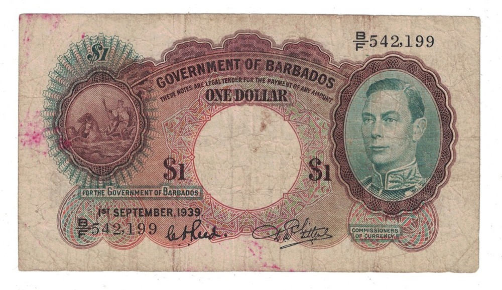 Barbados - 1.9.1939 One Dollar Banknote (P-2b)