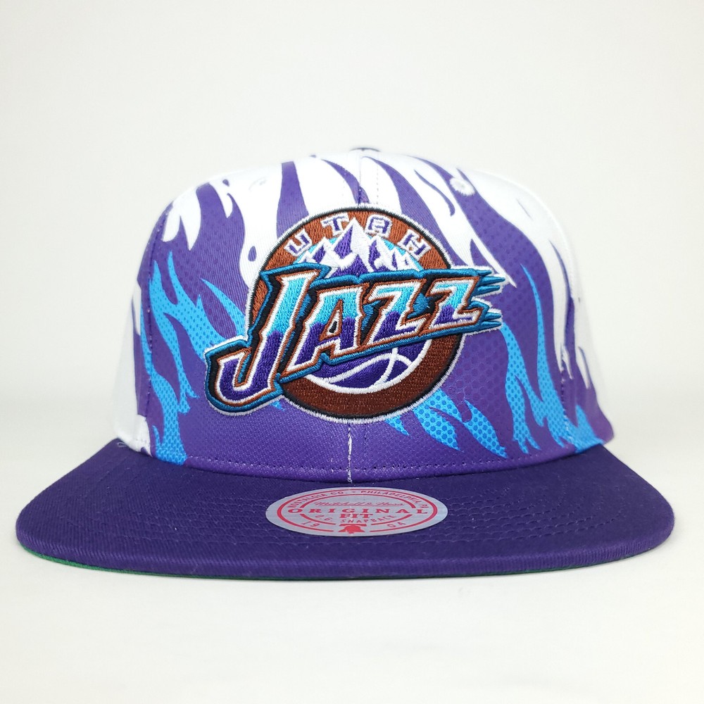 Utah Jazz Mitchell & Ness Snapback Cap Hat 3D Logo Gradient Flame Art NWT