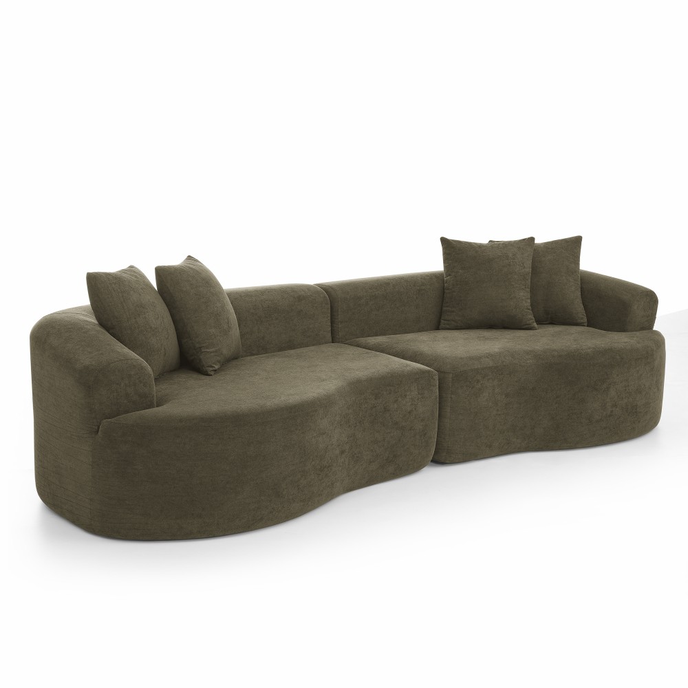 4-Seater Chenille Sofa Set, Modern Curved Couch, Soft, No Assembly