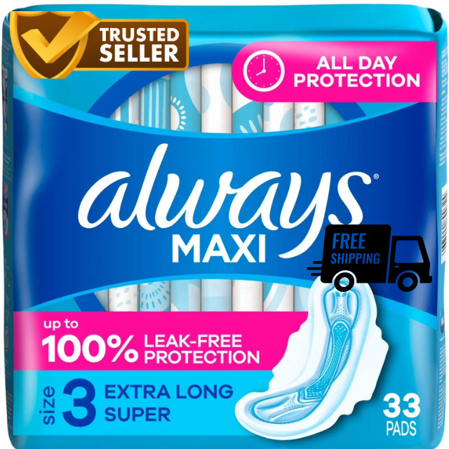 Always Maxi Pads with Wings, Size 3, Extra Long Super Absorbency, 33 CT
