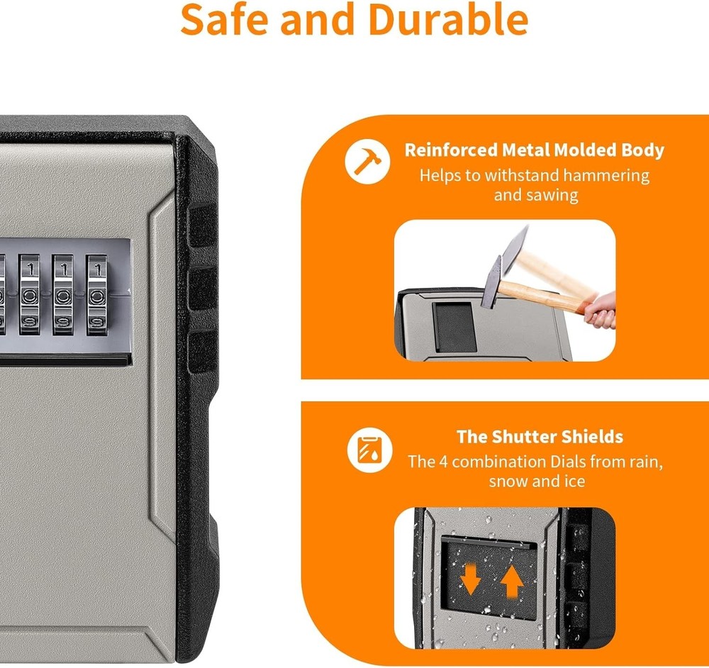 Extra Large Key Lock Box Weatherproof Wall Mount Key Safe Grey