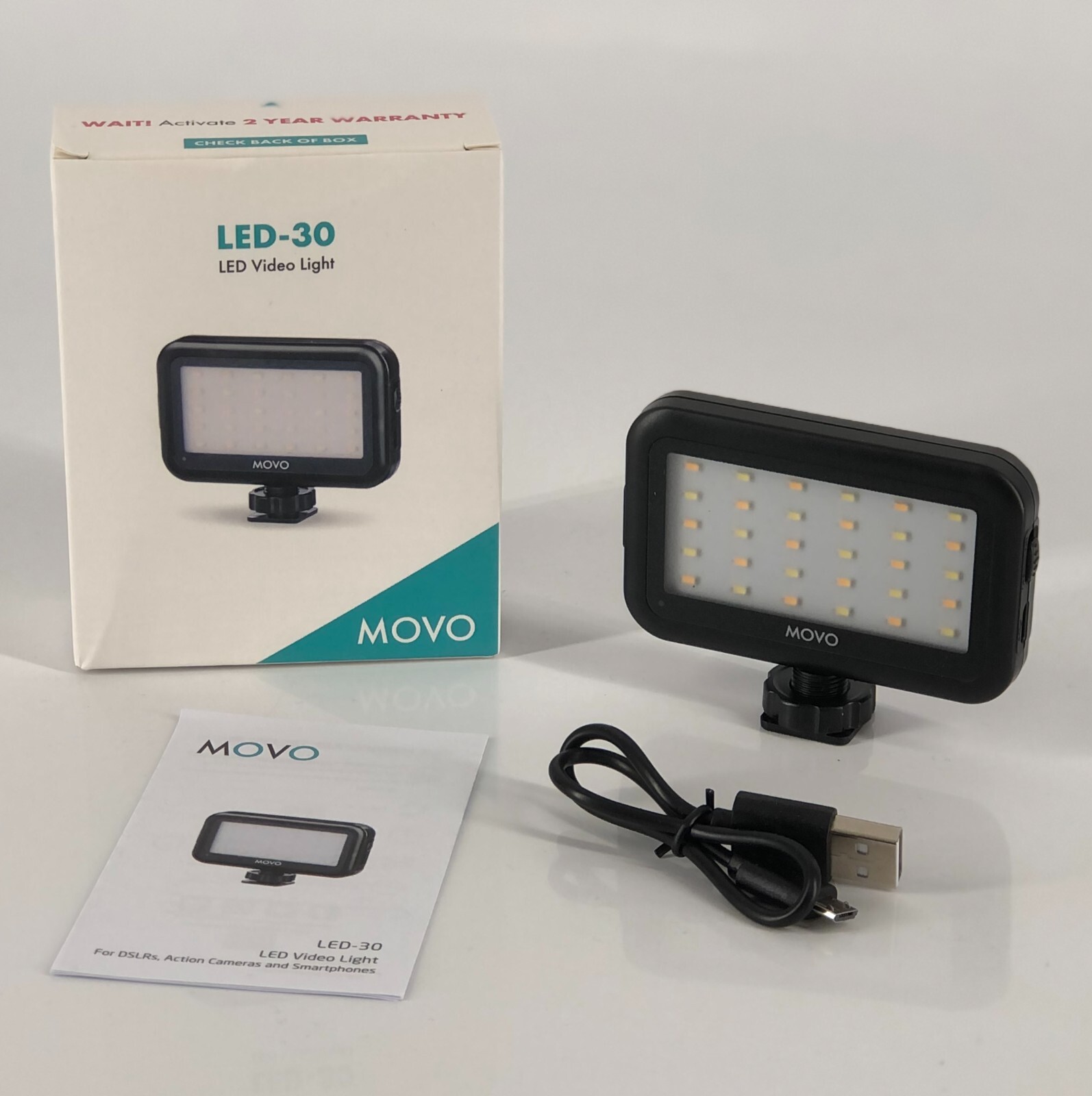 Movo LED-30 Rechargeable Mini LED Video Light Panel with Adjustable Brightness