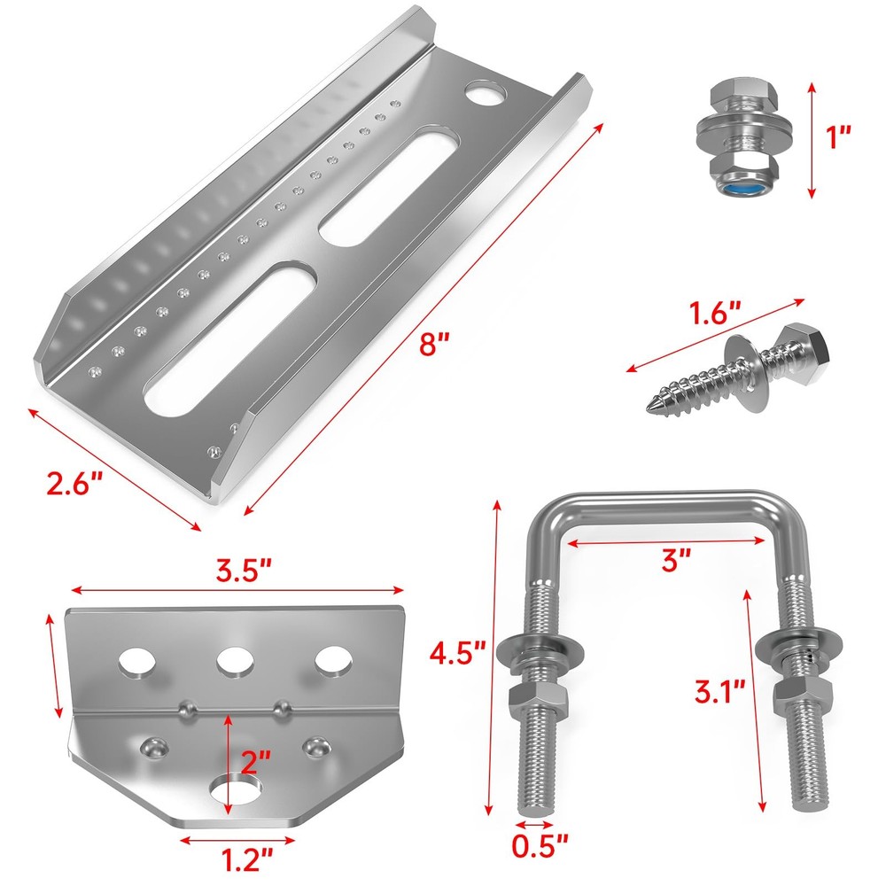 4 PC 8" Galvanized Swivel Top Bunk Bracket Kit for 3"x3", 2"x3" Trailers