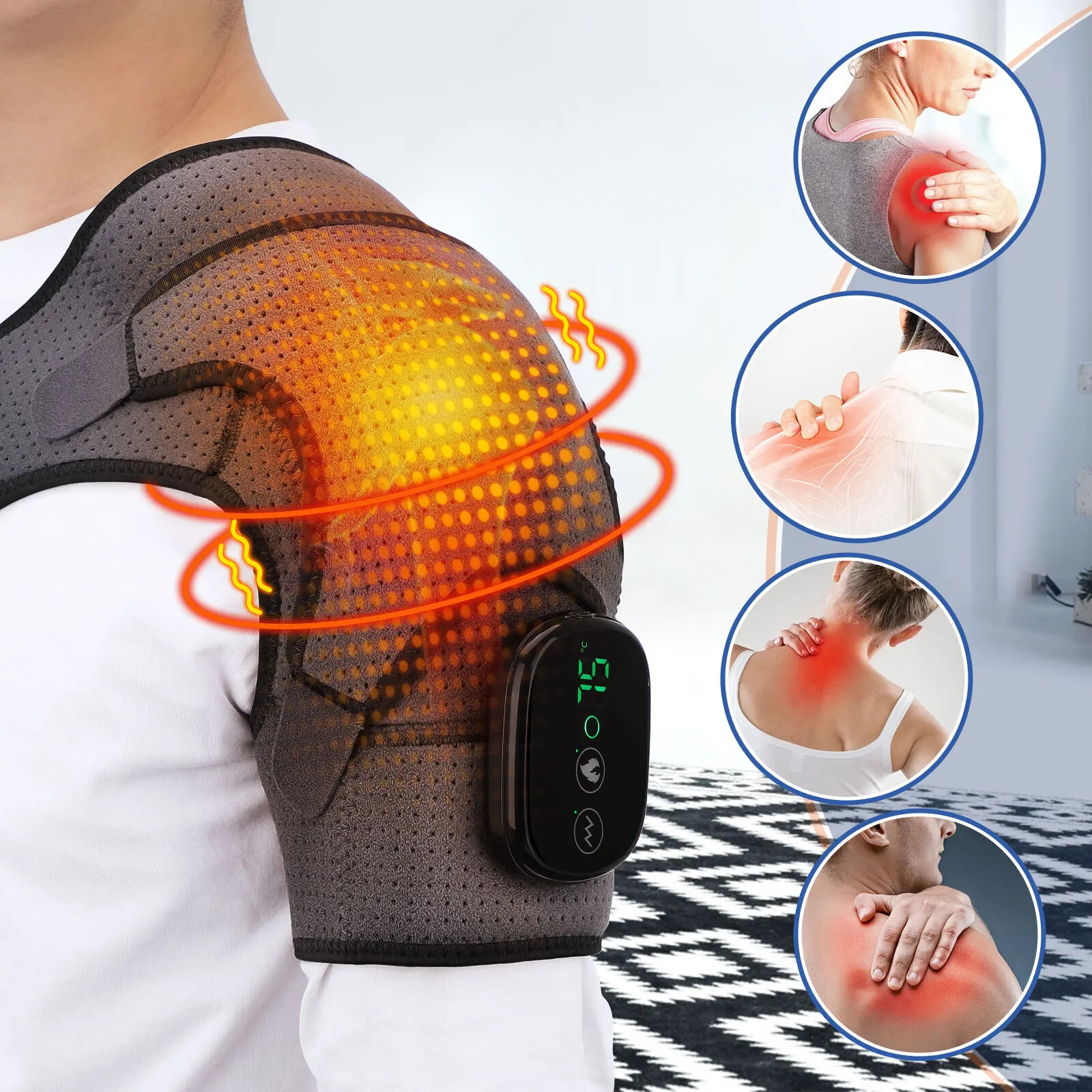 Electric Heated Shoulder Massager With Vibration Massage Brace Joint Pain Relief