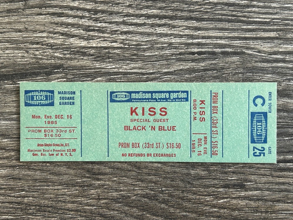 KISS FULL TICKET STUB Madison Square Garden Asylum Tour Concert Vintage Kiss