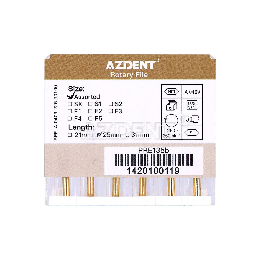 10 X AZDENT Dental Endodontic 25mm Gold Taper NITI Endo Rotary Files Engine Use