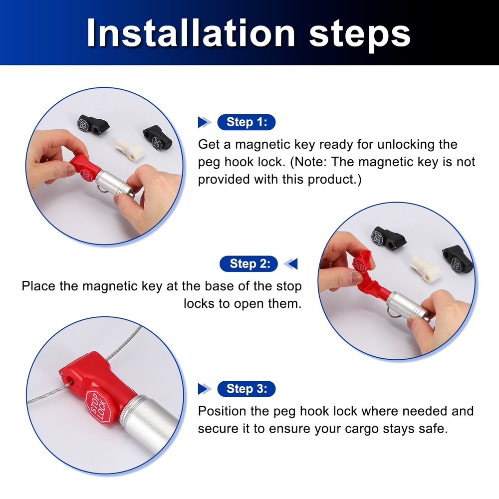 Peg Hook Locks Stop Locks, (7mm,Black) (30Pcs),Plastic Hook with Stop-Lock Sign