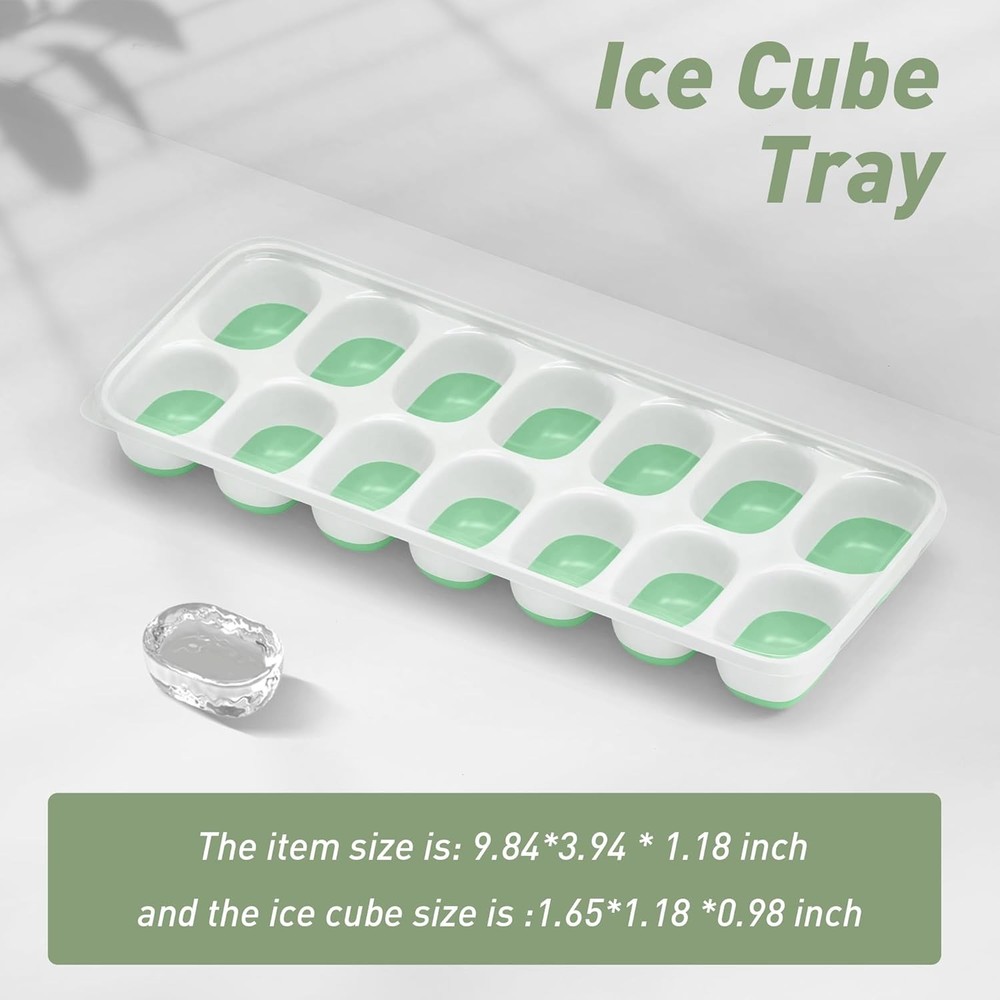 Ice Cube Tray with Lid, 2 Packs 28 Cubes Durable Stackable Ice Cube Trays for Fr