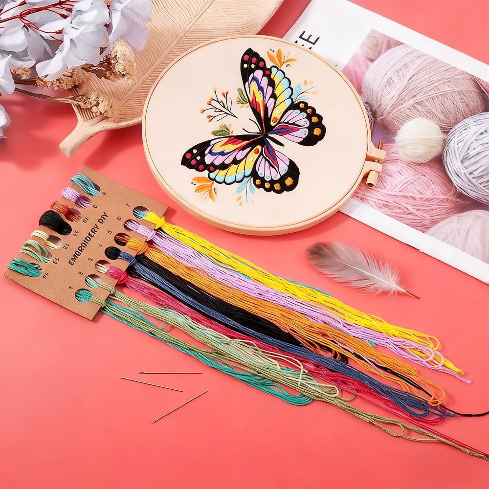 3Pcs Butterfly Flower Pattern Embroidery Kit, Cross Medium, Multicolored