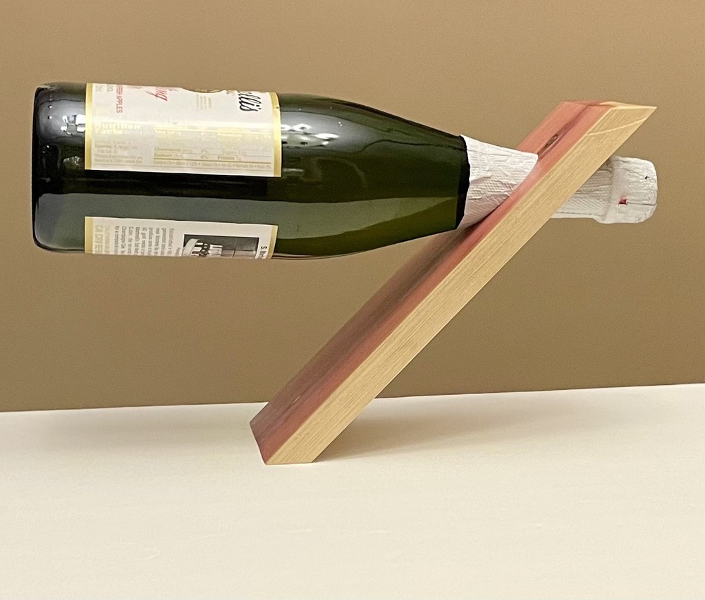 FUN GIFT IDEA WINE BOTTLE HOLDER SERVER SOLID RED CEDAR WOOD BALANCING HANDMADE