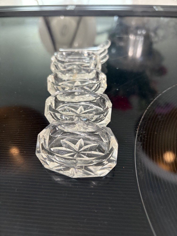 Salt Cellar With Spoons crystal Starburst Pattern