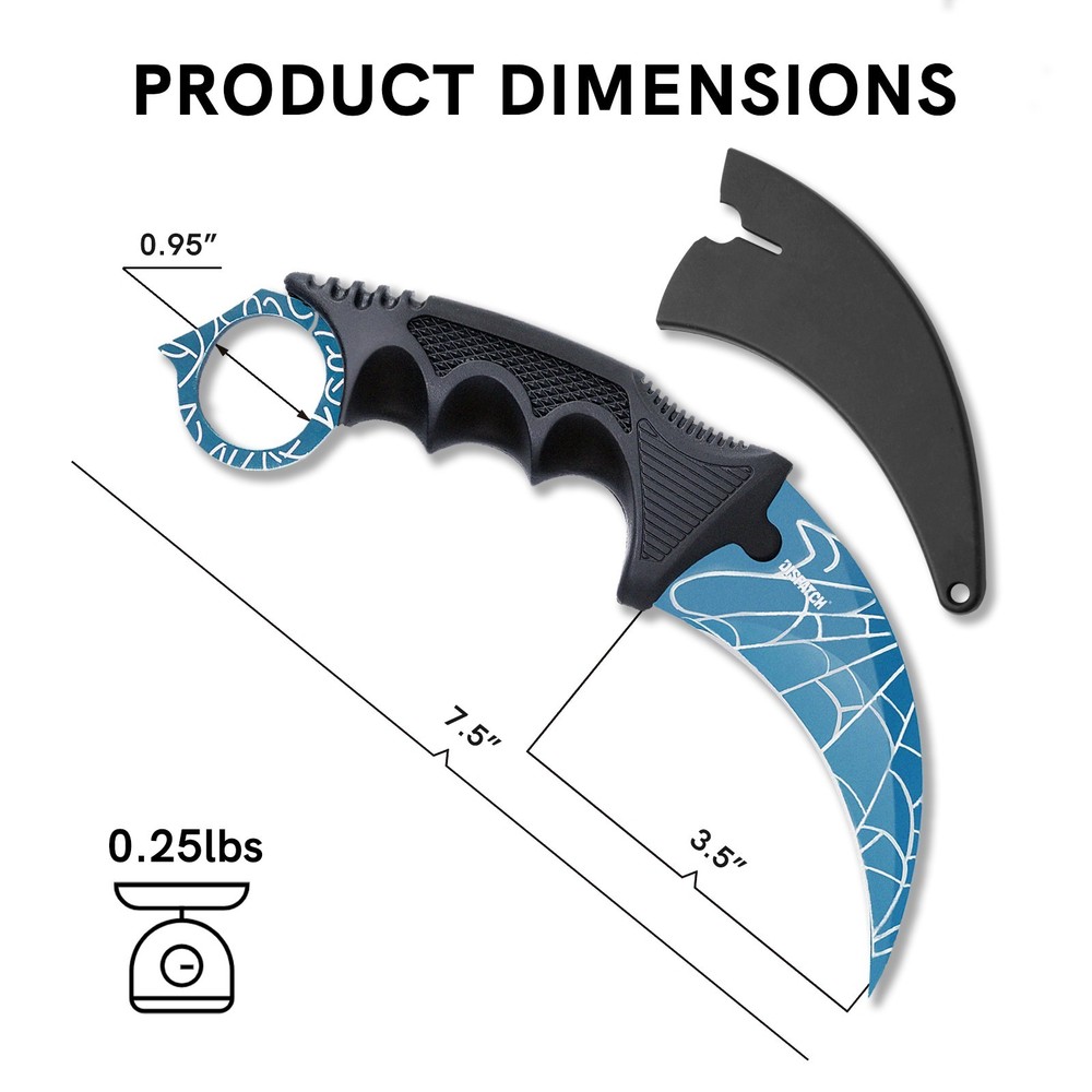 7.5" Tactical Karambit Throwing Knife - Fixed Blade, Hard Sheath Blue