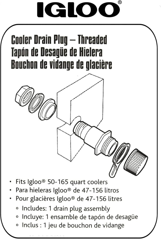 Igloo Replacement Threaded Drain Plug with Cap for Igloo Coolers - 1 Inch Dia.