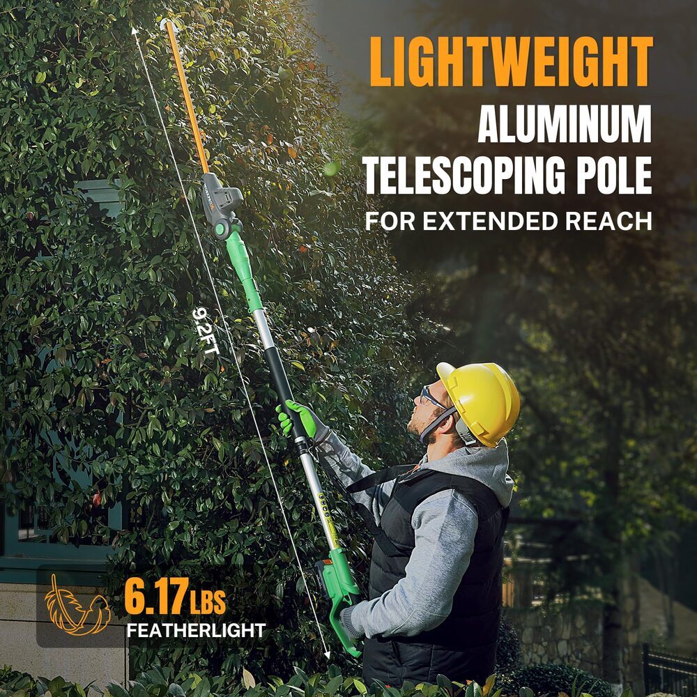 WORKPROX 20V Cordless Pole Electric Hedge Trimmer 2.0Ah Battery &Charging Cable