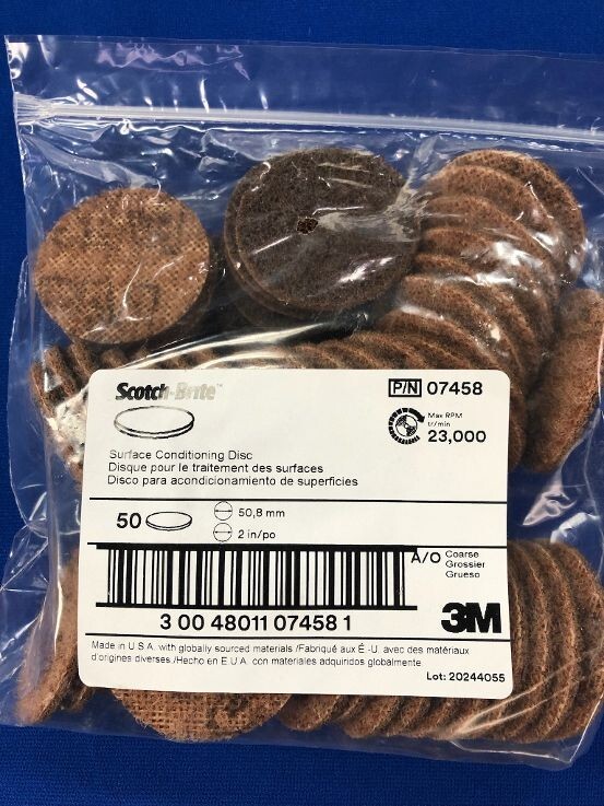 50  2" 3M Coarse Surface Conditioning Disc Brown 07458 Scotch Brite Hook Loop