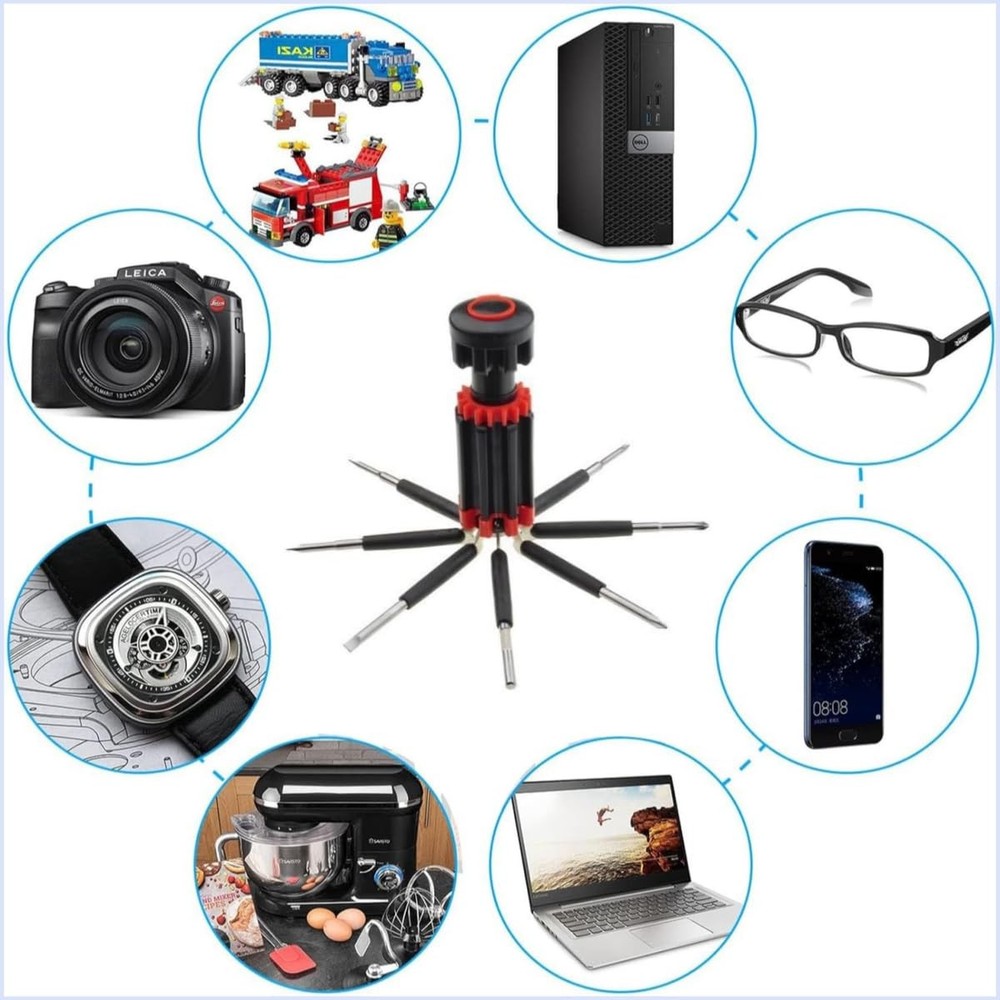 8-in-1 Multi-Function Screwdriver Set with 6 LED Flashlights, Assorted Bits