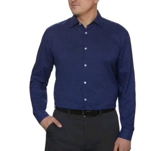 Kenneth Cole Men's Quick Dry Performance Dress Shirt, Blue, M (15-15.5, 34/35)