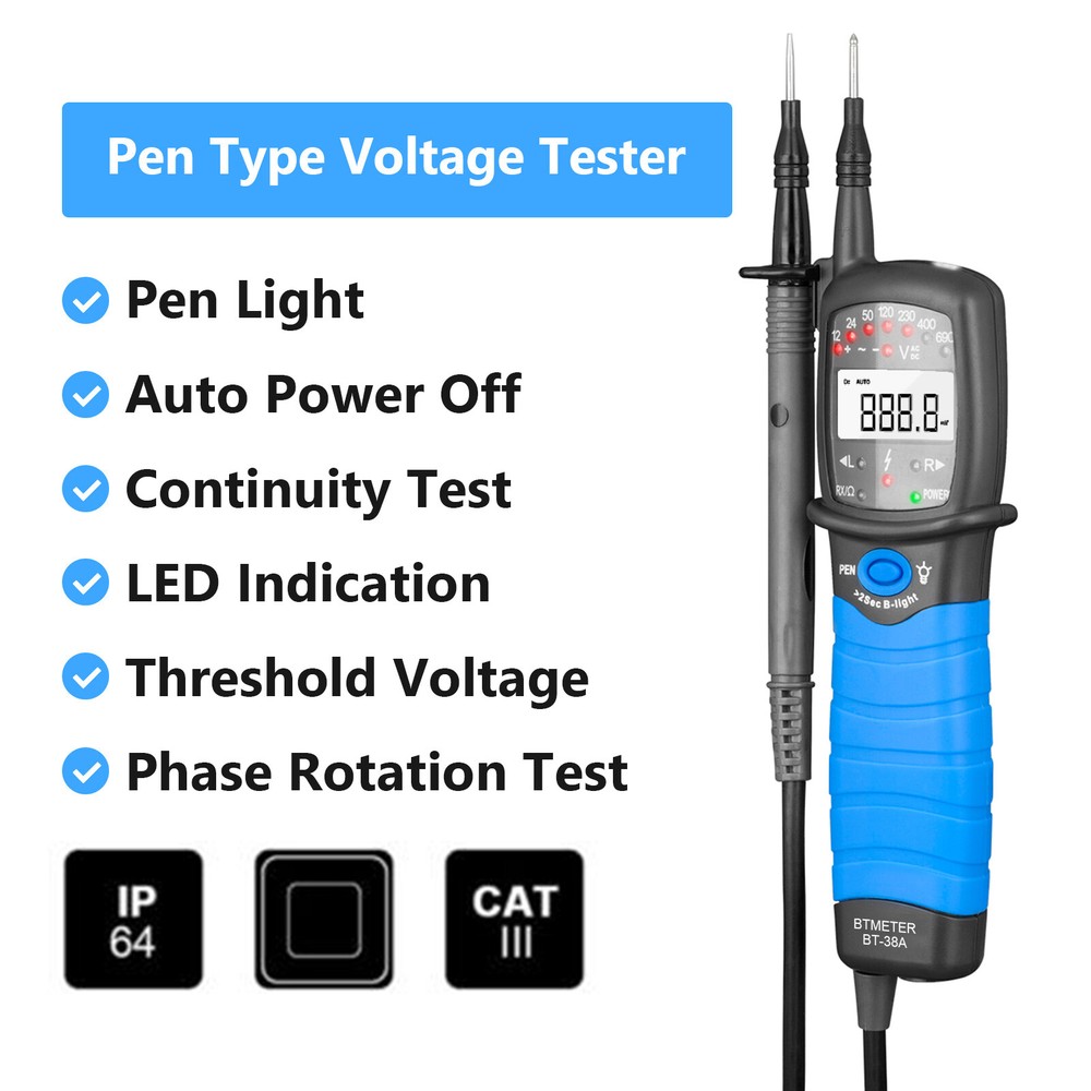 Leds Phase Sequence ACDC Voltmeter 3 Phase Rotation Indicator Tester With Buzzer