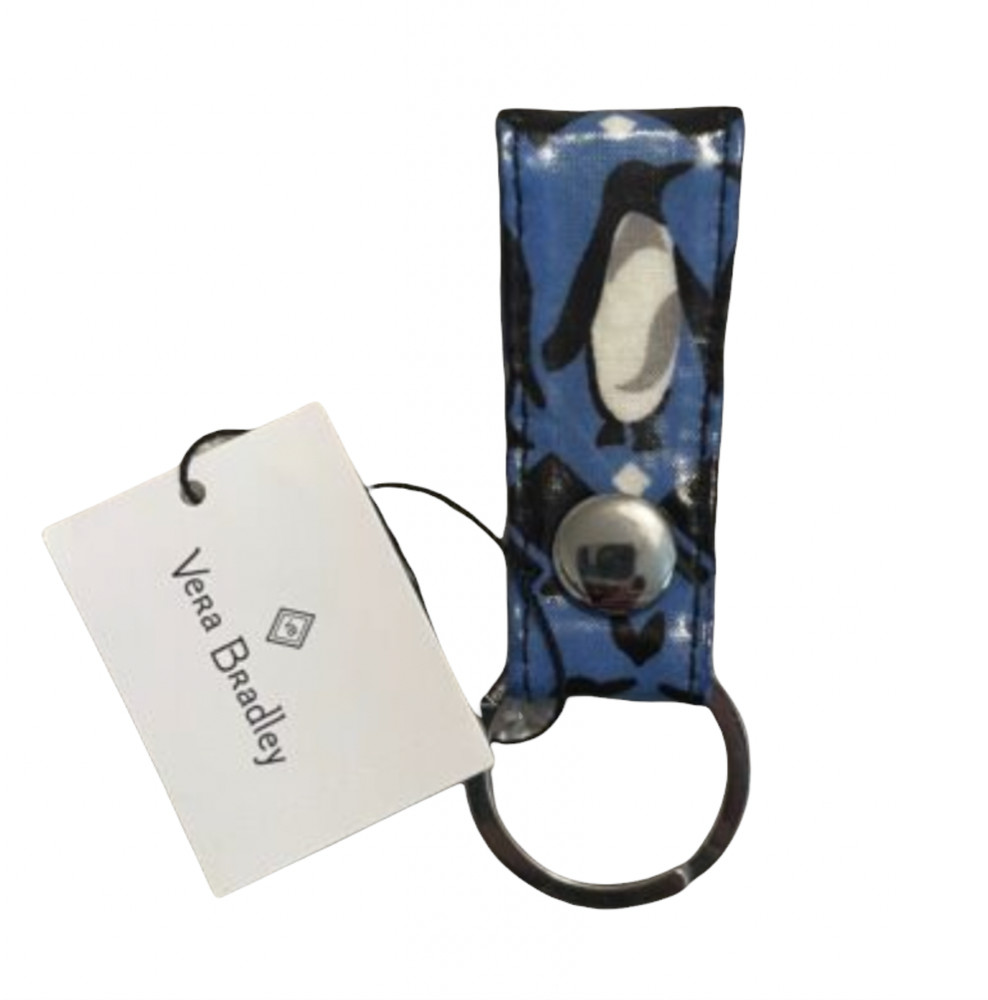 NWT Vera Bradley Playful Penguin Intarsia Blue Loop Split Key Ring Snap Keychain