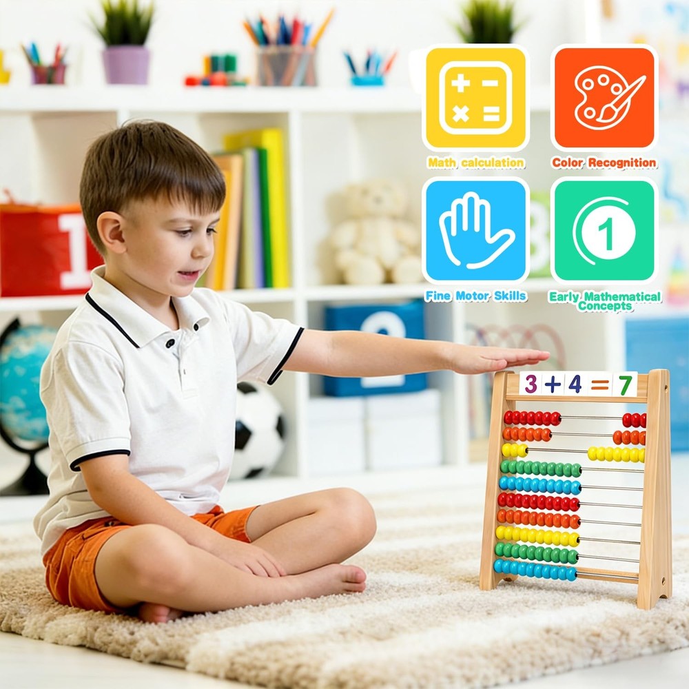 Wooden Abacus for Kids Math Games 5-7 Counters Multicolor