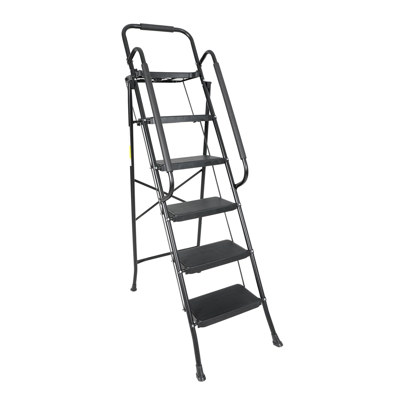 5 Step Non-Slip Stool Ladder with Handrails 330 lbs folding Tool Tray Platform