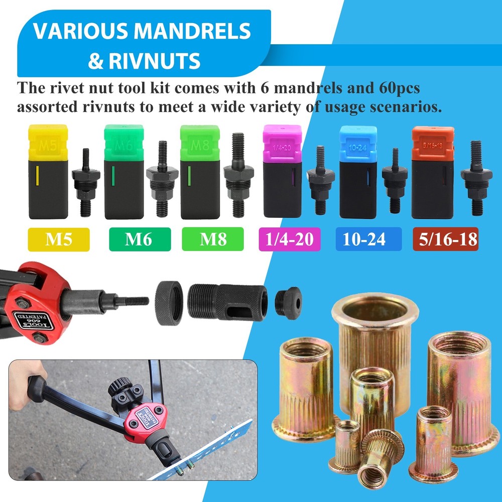13" Rivet Gun Kit Rivnut Thread Setting Tool Nut Setter NutSert Metric SAE Rivet