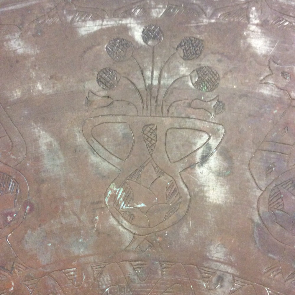 Moroccan Silvered Copper Hanging Tray 28 1/2” Diameter