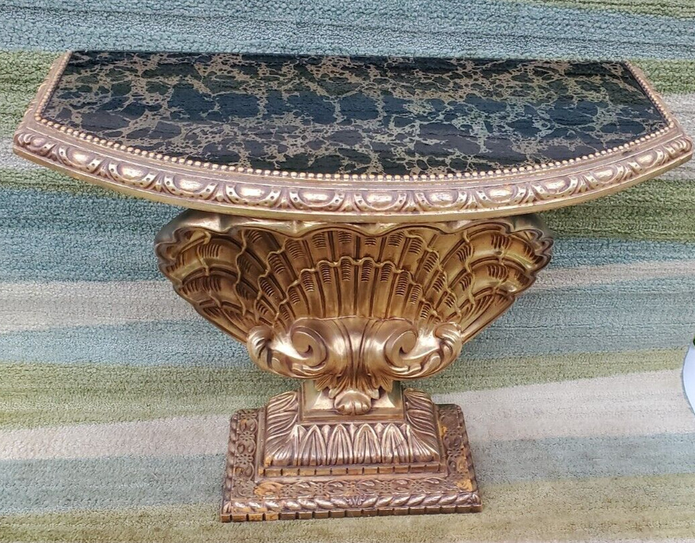 Hollywood Regency Grosfeld House Gilded Shell Console Table Clamshell