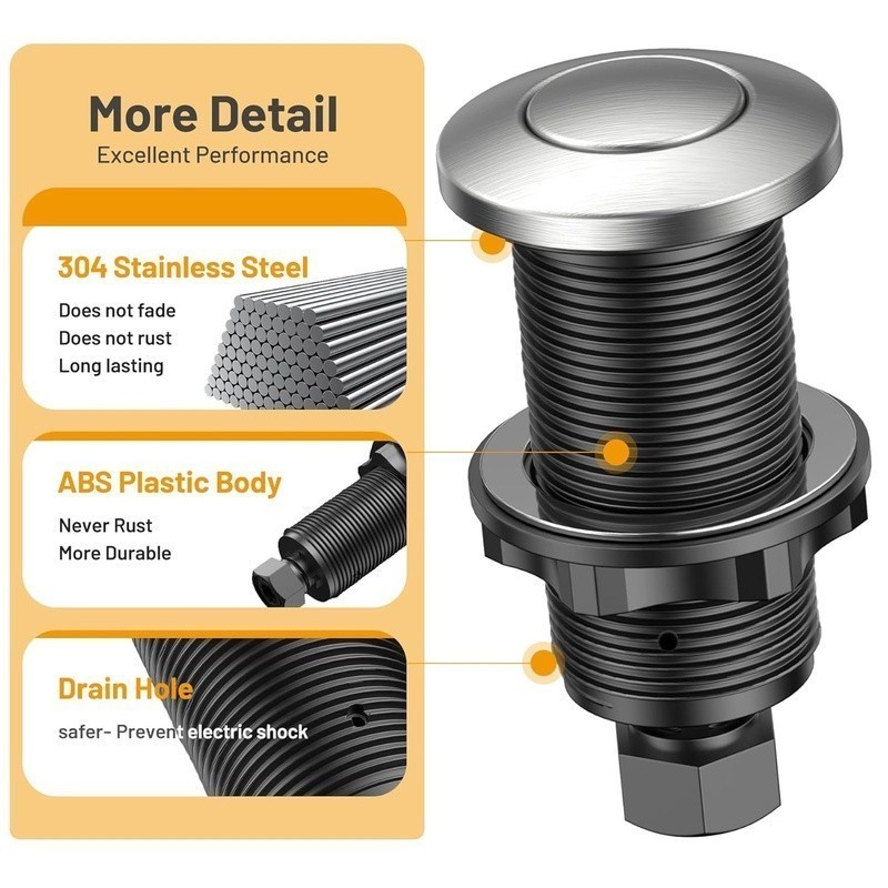 UL Certified Garbage Disposal Air Switch Kit Easy Install Durable Button New