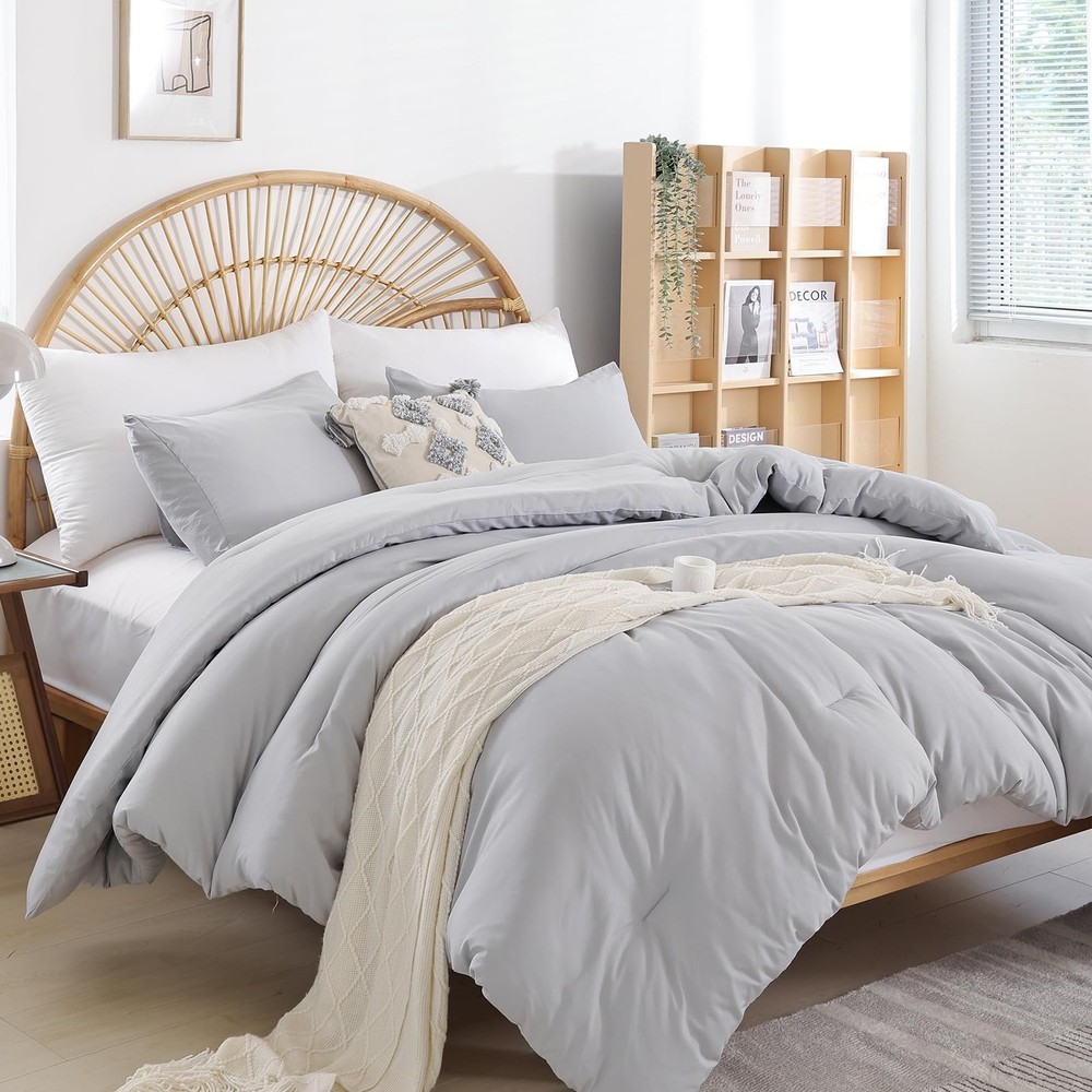 weigelia Full Size Comforter Modern Light Grey 3PCS Microfiber Bed Full,
